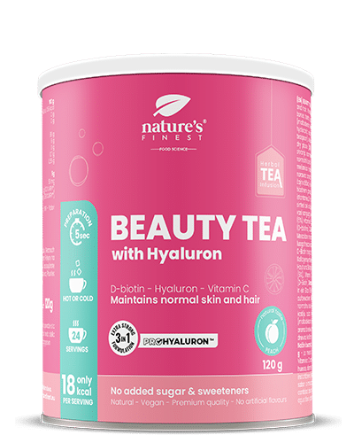 Beauty Tea With Hyaluron And Biotin , Hautfeuchtigkeit , Funktioneller Tee , Anti-Aging , ProHyaluron™ , Bio , Vegan , Kollagen-Boost , 120g